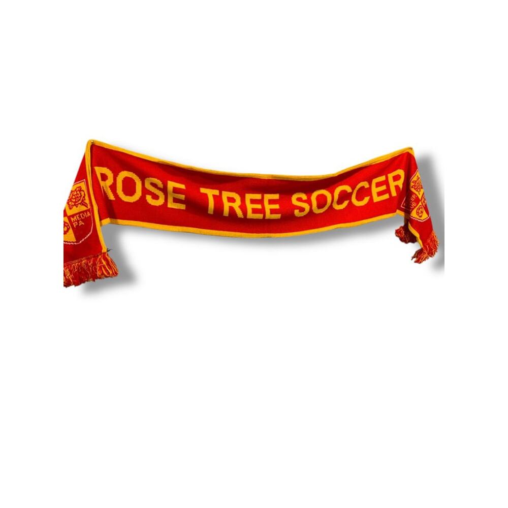 Winter Scarf Rose Tree Soccer Media PA Red Gold Fringed 64"‎ x 9"